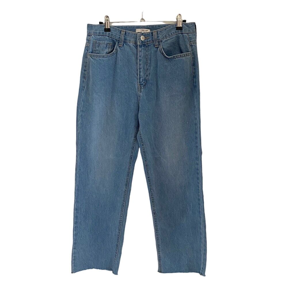 Oak + Fort Large Jeans Wide Leg Raw Hem Blue Denim 90's Y2K